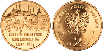 Польша 2 злотых 2011 MW, 300 лет Варшавского паломничества к Ясной Горе KM 784 нордик UNC 4676-816