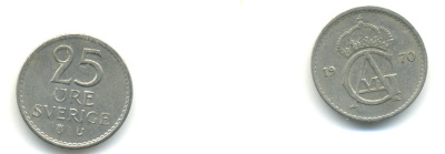 Швеция 25 эре 1970 U Густав VI Адольф (1950-1973) KM 836 медно-никель 83-731