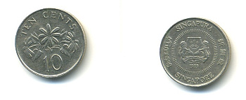 Сингапур 10 центов 1989 KM 51 медно-никель 4364-747