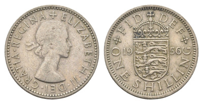 Великобритания 1 шиллинг 1956 Елизавета II (1952-2022), Английский герб KM 904, Spink 4147 медно-никель 4663-231