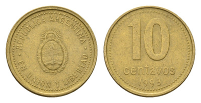 Аргентина 10 сентаво 1993 KM 107 алюминиевая бронза 206-235