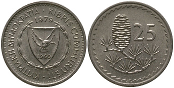 Кипр 25 милей 1979 KM 40 медно-никель 4567-669