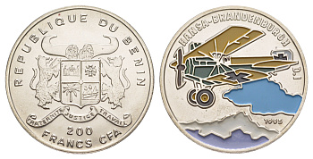 Бенин 200 франков 1995 Hansa-Brandenburg D. I KM 17 сталь плакированная никелем BU 1079-10-14