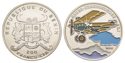 Бенин 200 франков 1995 Hansa-Brandenburg D. I KM 17 сталь плакированная никелем BU 1079-10-14