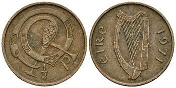 Ирландия 1/2 пенни 1971 птичка KM 19 бронза 4136-917