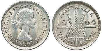 Австралия 3 пенса 1964 Елизавета II (1952-2022) KM 57 серебро 71-1019