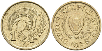 Кипр 1 цент 1992 KM 53.3 никель латунь 4174-1141