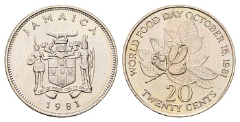 Ямайка 20 центов 1981 ФАО- всемирный день продовольствия 16 октября 1981 KM 120 медно-никель UNC 4670-1135