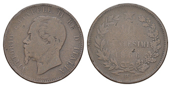 Италия 10 чентезимо 1866 H, Виктор Эммануил II (1861-1878) KM 11.3 медь 4150-1111