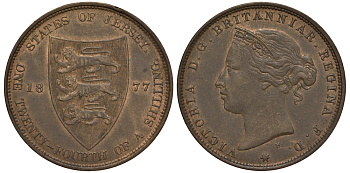 Джерси 1/24 шиллинга 1877 H, Виктория (1837-1901) KM 7 бронза 650-441