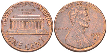 США 1 цент 1983 D, Линкольн KM 201b цинк плакированный медью 4613-1245