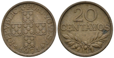 Португалия 20 сентаво 1971 KM 595 бронза 4147-612