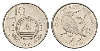 Кабо-Верде 10 эскудо 1994 Птицы - Сероголовая альциона (halcyon leucocephala) KM 29 сталь плакированная никелем 4703-514