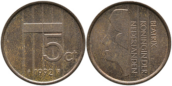 Нидерланды 5 центов 1992 Беатрикс (1980-2013) КМ 202 бронза 65-1257