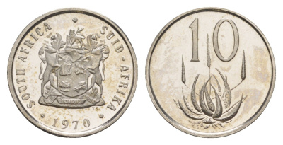 ЮАР 10 центов 1970 тираж 10.000 экземпляров KM 85 медно-никель PROOF 603-1221