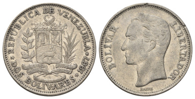 Венесуэла 2 боливара 1967 Симон Боливар Y 43 никель 4393-145