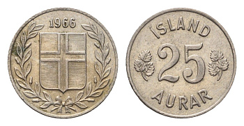 Исландия 25 эйре 1966 KM 11 медно-никель 4696-345