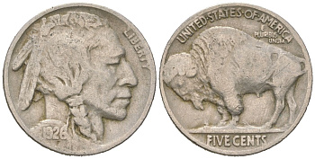 США 5 центов 1926 индеец, бизон KM 134 медно-никель 4614-1069