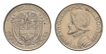 Панама 1/10 бальбоа (10 сентесимо) 1966 KM 10 медь плакированная медно-никелем UNC 4644-122