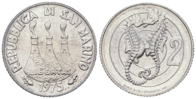 Сан-Марино 2 лиры 1975 Любовь у животных KM 41 алюминий UNC 192-134