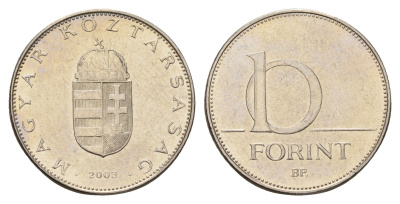 Венгрия 10 форинтов 2003 KM 695 латунь плакированная медно-никелем UNC 4163-1042
