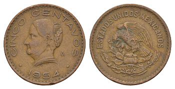 Мексика 5 сентаво 1954 KM 424 бронза 4656-1147