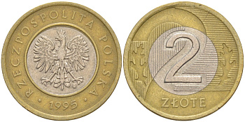 Польша 2 злотых 1995 MW KM 283 биметалл 4395-432