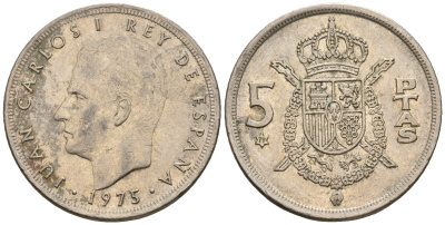 Испания 5 песет 1975 (79) Хуан Карлос I (1975-2014) KM 807 медно-никель 259-155