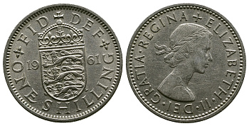 Великобритания 1 шиллинг 1961 Елизавета II (1952-2022), Английский герб KM 904, Spink 4147 медно-никель 4384-425