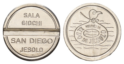 Италия, Лидо-ди-Йезоло, Венеция жетон для равлечений Sale Giochi утка, диаметр 24,5 мм, вес 6,1 гр нержавеющая сталь 4670-656