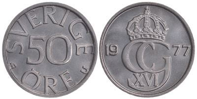 Швеция 50 эре 1977 U Карл XVI Густав (1973- ) KM 855 медно-никель UNC 72-431