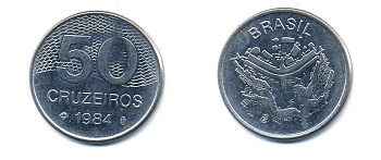 БРАЗИЛИЯ 50 КРУЙЗЕЙРО 1984 KM 594.1 сталь aUNC 51-5746