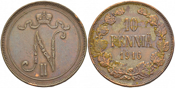 РОССИЯ ДЛЯ ФИНЛЯНДИИ 10 ПЕННИ 1916 Биткин 439 медь 51-1534