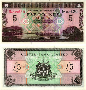 Северная Ирландия 5 фунтов 2001 1 января 2001 Pick 335с бумага UNC (пресс) 000-00-00