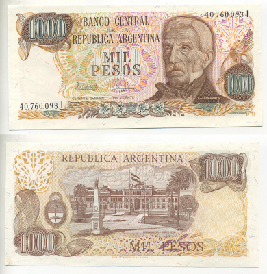 Аргентина 1000 песо 1982 серия I 40760, Генерал Сан Мартин Pick 304d бумага UNC (пресс) 7553-36-3