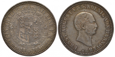 Брауншвейг-Каленберг-Ганновер 1 талер 1838 A, Эрнст Август (1837-1851) КМ 181, Jaeger 63, Kahnt 224, AKS 99 серебро 00-816-38