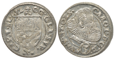 Силезия, Мюнстерберг, Олесница грошен (3 крейцера) 1612 Карл II серебро 413-1024
