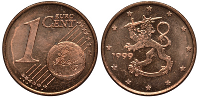 Финляндия 1 евроцент 1999 KM 98 сталь плакированная медью XF-UNC 4181-145