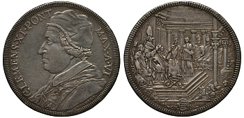 Ватикан 1 пиастр ANN VI (1705/1706) Климент XI. Папская служба в церкви Санта-Мария-Маджоре Dav. 1433, Muntoni 44 серебро 10-005-35