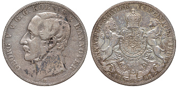 Брауншвейг-Каленберг-Ганновер 1 талер 1864 B, Георг V (1851-1866) KM 230, AKS 144, Dav. 682, Kahnt 239, Thun 174 серебро 00-1067-2-11