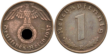 Германия 1 рейхспфенниг 1937 E KM 89, J. 361 бронза 4567-1055