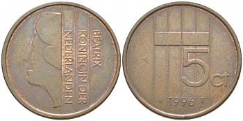 Нидерланды 5 центов 1996 Беатрикс (1980-2013) KM 202 бронза 3856-547