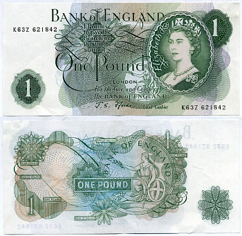 Англия 1 фунт 1960-1977 Буква "G", signature: J. S. Fforde Pick 374 f бумага аUNC 450-2-1-1
