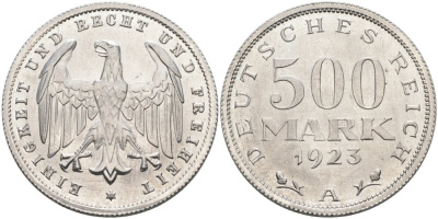 Германия 500 марок 1923 А KM 36, J.305 алюминий UNC 4574-831