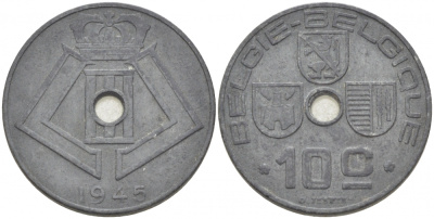 БЕЛЬГИЯ 10 САНТИМОВ 1945 BELGIE-BELGIQUE KM 126 цинк 3718-545