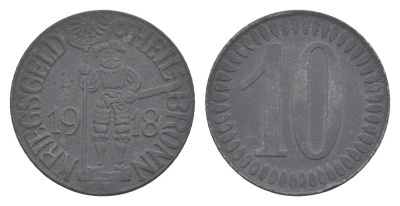Хейльбронн 10 пфеннигов 1918 Funck 204.3, Men05 11235.3, Men18 14079.3 цинк 4448-1134