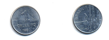 Бразилия 1 крузейро 1980 сахарный тростник KM 590 нержавеющая сталь aUNC 76-921