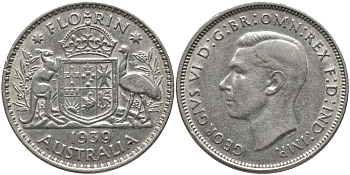 Австралия 1 флорин 1939 Георг VI (1937-1952) KM 40 серебро    4527-1034