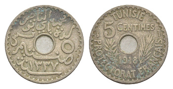 Тунис 5 сантимов 1918 A KM 242 никель латунь 4643-813