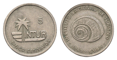 Куба 5 сентаво 1989 INTUR, не магнетик KM 412.3 медно-никель 4689-1255